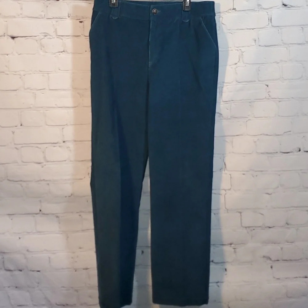 Teal Corduroy Flat Front Back Double Pocket Pants